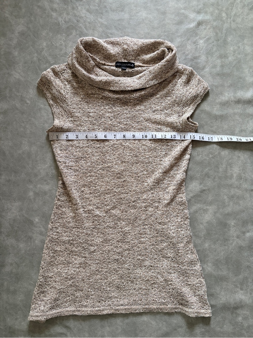 Y2K Candy Couture Knit Top Cowl Neck Beige Short Sleeve Fall Layering - Picture 7 of 8